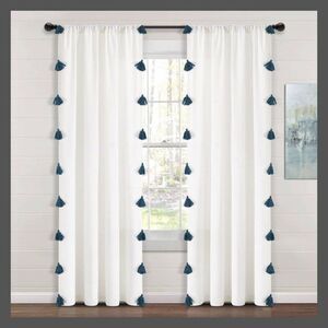 Lush Decor - 84"x52" Boho Faux Linen Texture Tassel Rod Pocket  Turquoise